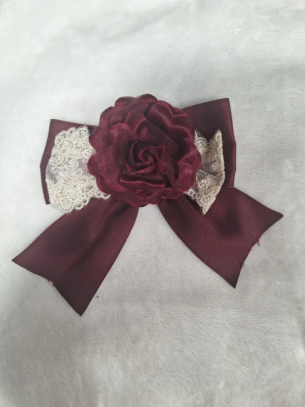 Innocent World Burgundy Floral Lace Hair Bow Clip | Classic Lolita